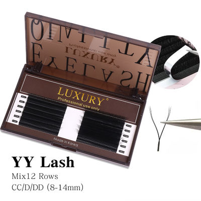 8-14mm Nhóm lông mi giả CC/D/DD Curling Volume Eyelash Extension Double Tips Cashmere YY Lash Extension