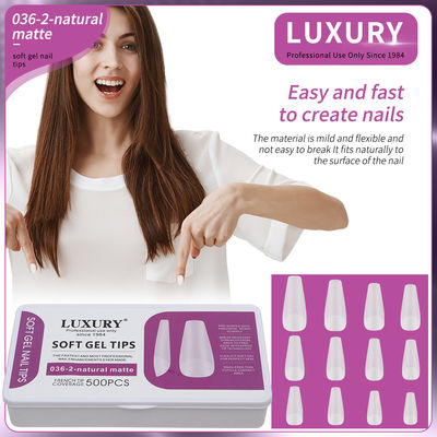 500pcs/Box Trung bình quan tài móng tay Natural Matte Full Cover Acrylic Pre-Shaped móng tay 11 kích cỡ